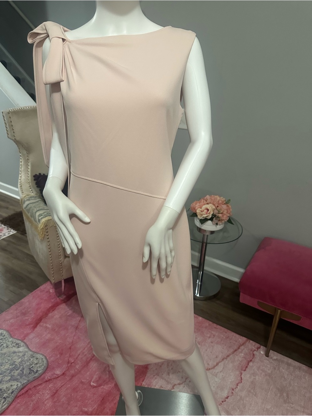 Calvin Klein Blush Pink Shoulder Bow Sheath Dress Size 10 NWT